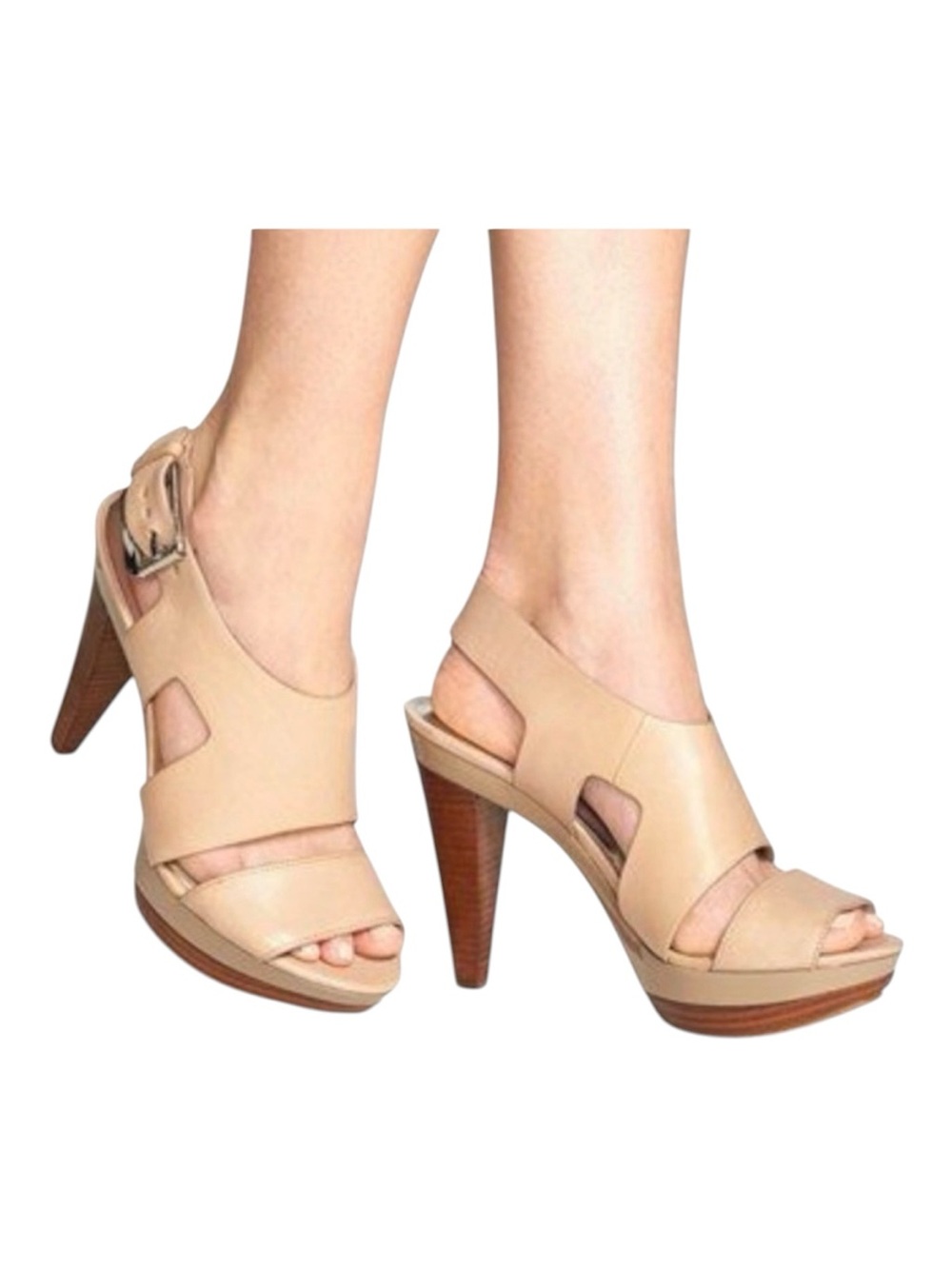 MICHAEL Michael Kors Carla Nude Leather Platform Sandals Heels Size 8M